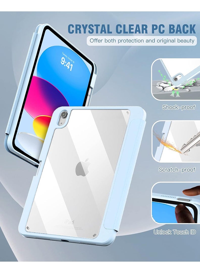 Theodor Case for iPad (A16) 11th 11 inch 2025 Gen iPad 11 Case/Case For iPad 10th Gen Case 2022 iPad 10 Case with Pencil Holder 8 Mutil Angles Folding Auto Wake/Sleep Transparent Shell Back with Pencil Holder Smart Cover for 11" iPad 11th 2025/10.9"iPad 10th Gen 2022- Sky Blue - Image 5